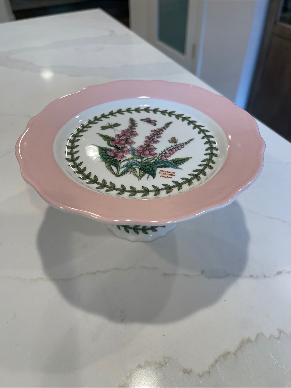 Portmeirion Pink-Rim Floral Pedestal Cake Stand
